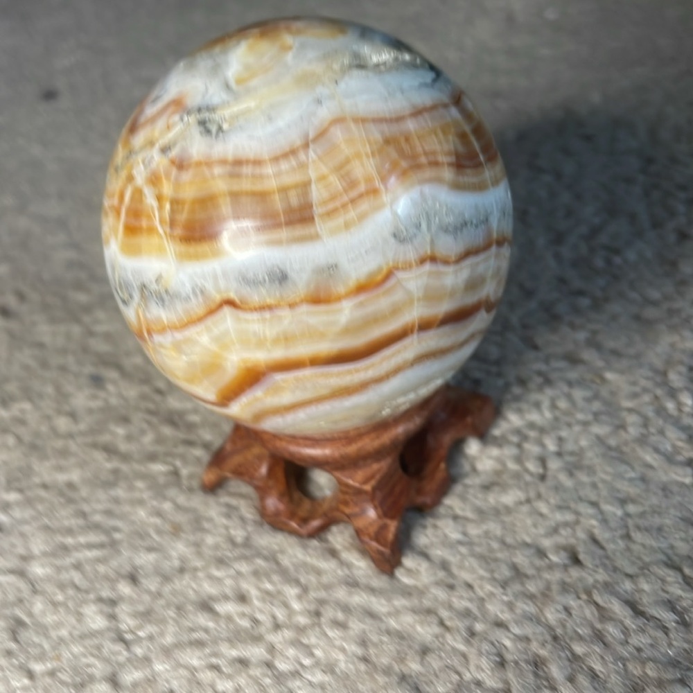 Banded Agate Sphere - 7.5 in circumference- stone has a few druzy inclusions-EUC